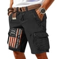 thumbnail image 3 of Men's Vintage Distressed Cargo Shorts with Ripped American Flag Print and Multi-Pockets Featuring Relaxed Fit Design for Summer Beach Fishing Hiking Camping Trips Daily Casual Wear Black XXL, 3 of 5