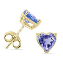 14k Yellow Gold Heart Created Tanzanite Stud Earrings 4MM Jewelry Plated by Paris Jewelry