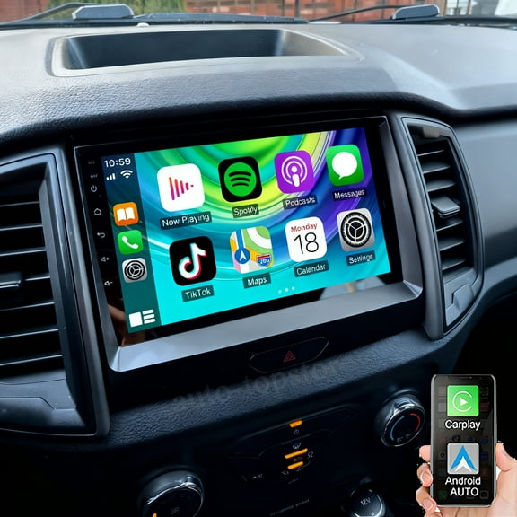 Eforcase Car Stereo for Ford Ranger 2016-2019 Radio with Wireless Carplay 9'' Touch Screen in-Dash GPS Navigation Bluetooth FM WiFi Mirror Link Unit Backup Camera 2 64G