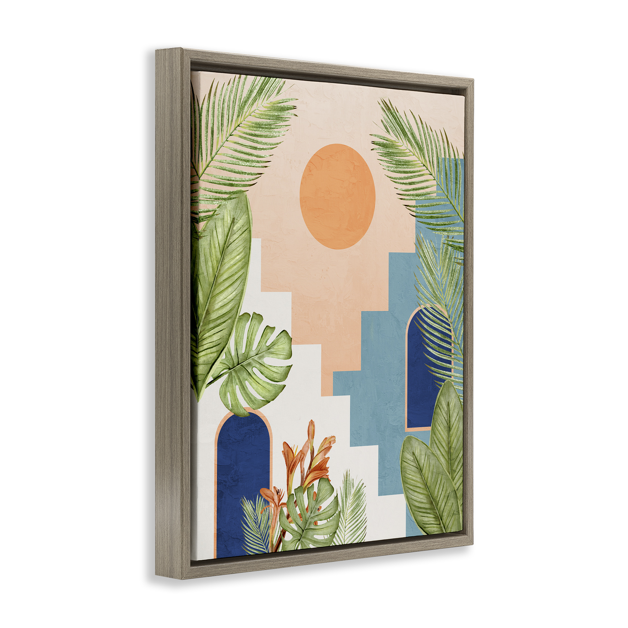 Stupell Industries Desert City with Palms Scenery Painting Brown Floater Framed Canvas Art Print Wall Art, 17 x 21