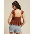 thumbnail image 3 of Moomaya Women Solid Ruffled Short Sleeves Top, Sweetheart Neck, Vacation Top, 3 of 8
