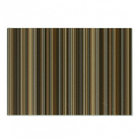 Abstract Cutting Board, Vertical Lines in Earthen Toned Color Stripes Various Shades Pattern, Decorative Tempered Glass Cutting and Serving Board, Small Size, Pale Caramel Chocolate, by Ambesonne