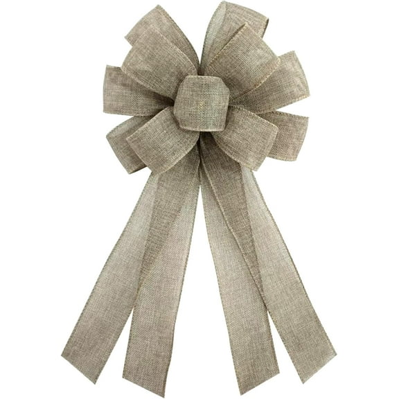 Wreath Bow 20 x 11 Inches Easter Bows Brown Burlap Ribbon Bow Carnival Farmhouse Bow Tree Ornament for Home Front Door Decorations