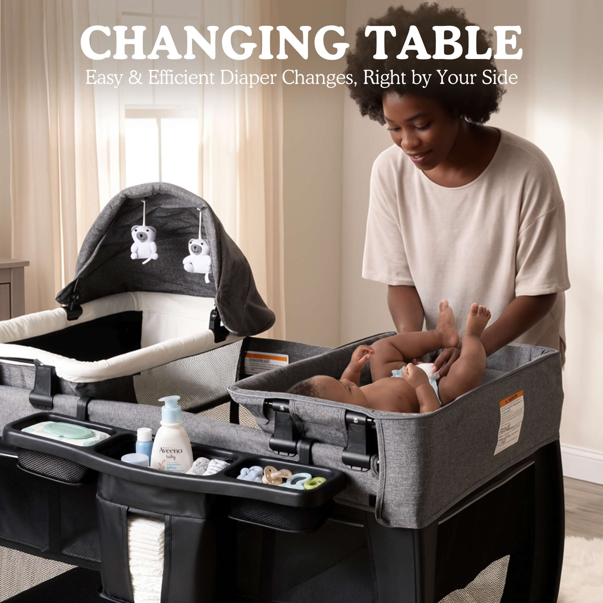 AILEEKISS 3-in-1 Baby Playard with Bassinet and Changing Table photo 2