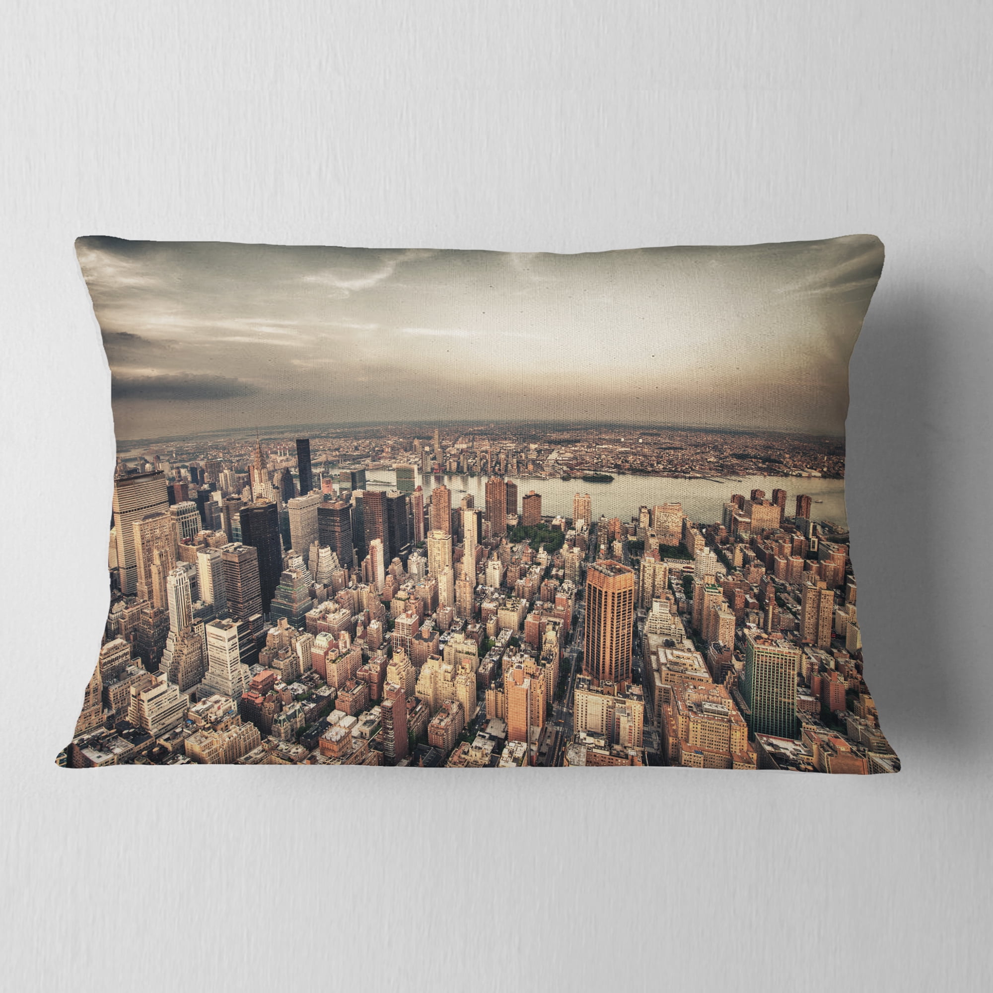 Designart Manhattan Skyscrapers Aerial View - Modern Cityscape Throw Pillow - 12x20