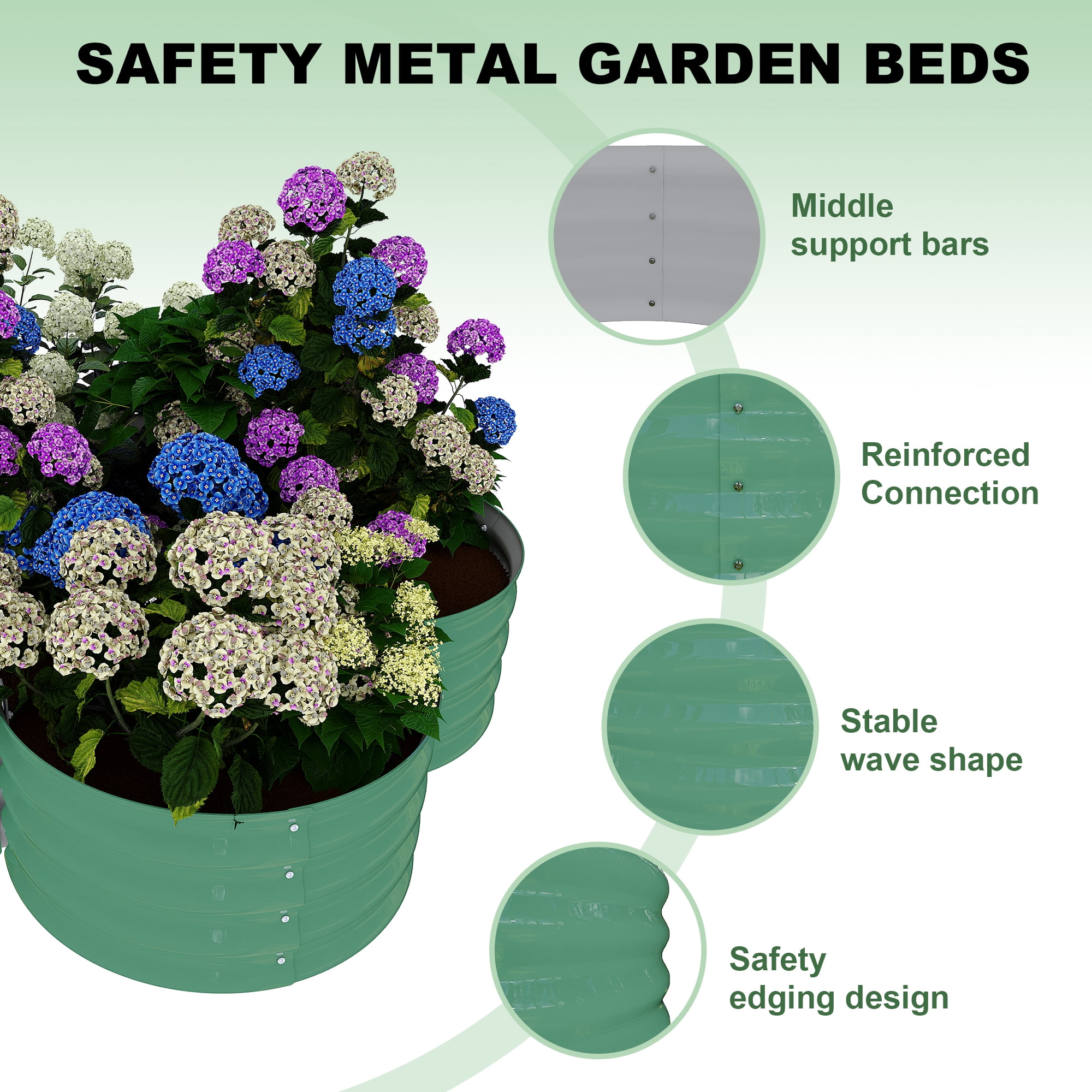 WildBreak Outdoor Raised Garden Bed Kits, Petal Shape, Metal Planter Box 47.6 x 47.6 x 11.8", Green