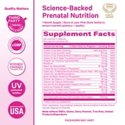 Pink Stork Total Prenatal Vitamins with DHA, Biotin, Folate, Choline, Iron - Non GMO, 60 Daily Capsules