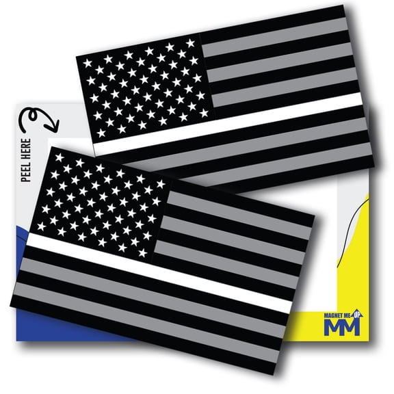Magnet Me Up White Line American Flag Decal Sticker, 3x5", Blk/Wht/Gry -USA Made