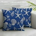 thumbnail image 3 of COMIO Nautical Coastal Outdoor Throw Pillows Cover Ocean Beach Sea Marine Life Starfish Seashell Conch Scallop Coral Crab Pillow Cover Pillow Cover for Couch Navy Blue(Beach), 3 of 5