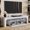 White, variant on M optimized 63" TV Stand, Modern TV Cabinet Entertainment Media Center with 2 Drawer, Open Shelf, Remote Control 16 Color LED Lights, TV Console Table for Living Room