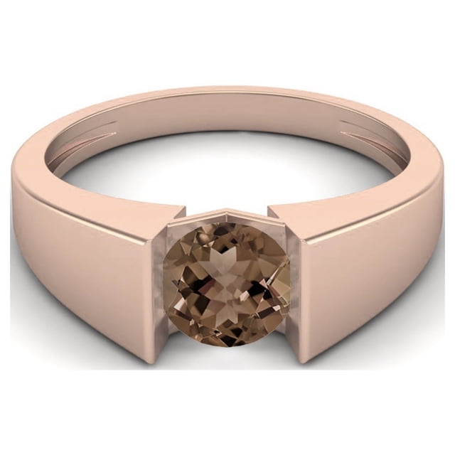 Bague de Mariage pour Femmes en Argent Sterling 925 avec Quartz Fumé Rond de 0,85 Ctw, Vermeil Rose, Solitaire et Tension