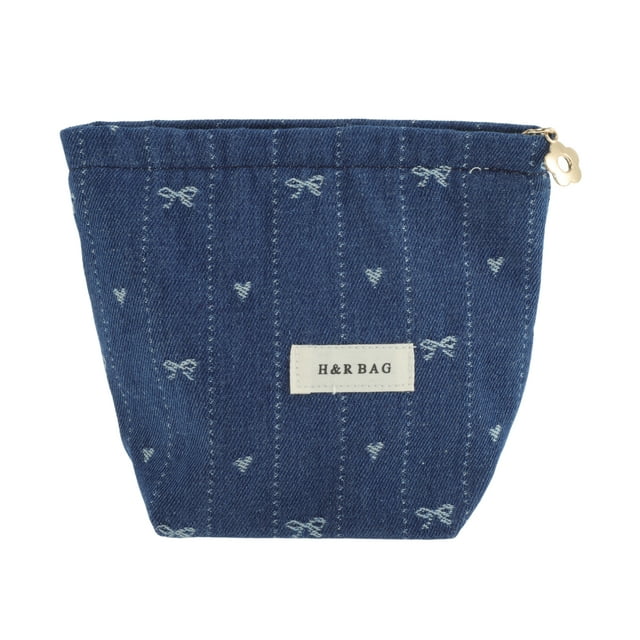 Bolsos de mano ligeros únicos 1 Pc Clutch Corazón Lazo Pequeña Bolsa de Maquillaje para Vacaciones Lona Azul Oscuro