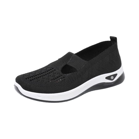 YOUYEDIAN Orthopedic Dress Shoes for Women Arch Support Tennis Shoes Wide Non Slip Slip on Business Casual Shoes Mesh Stretch Comfort 2026 New Foam Shoes (Black)