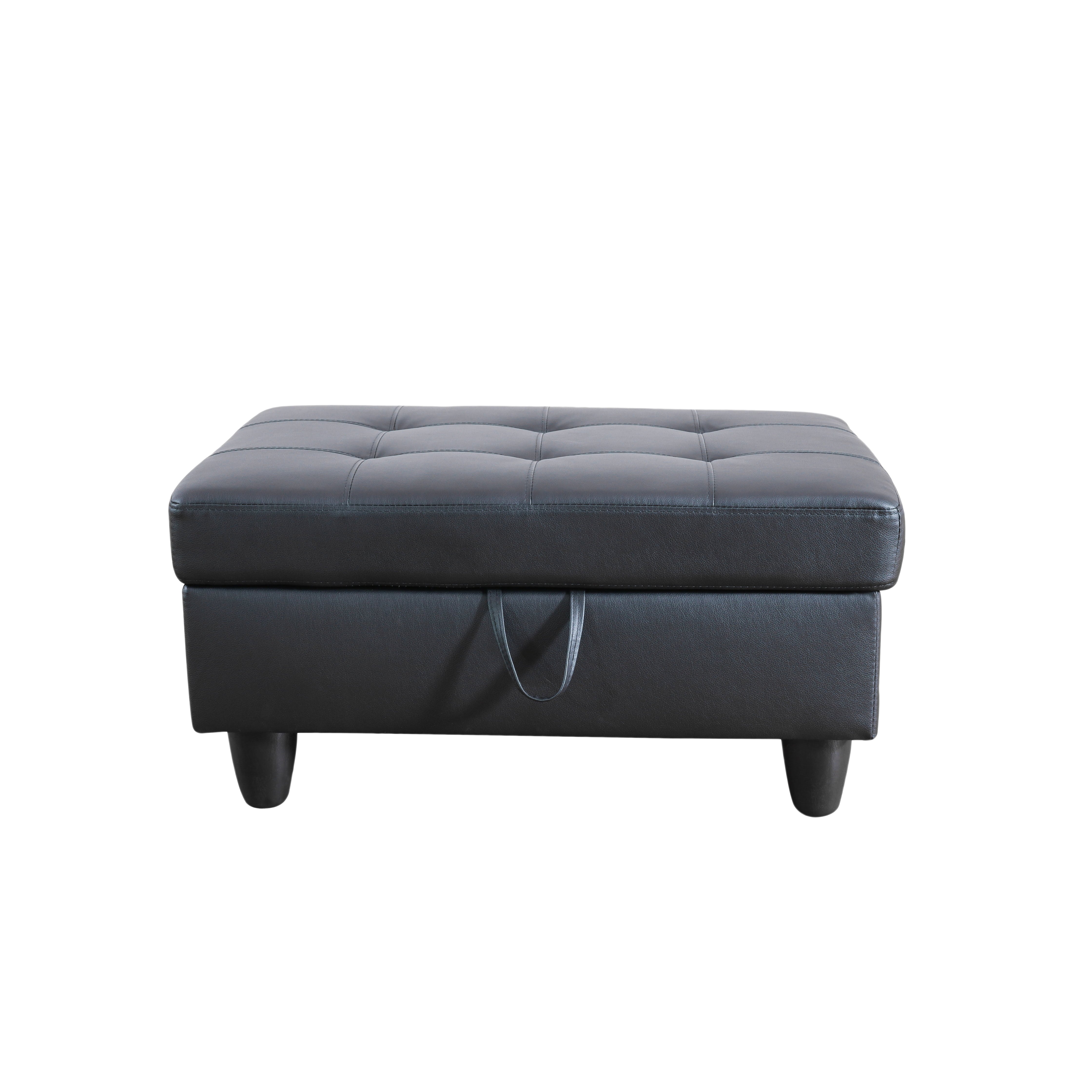 MAYEERTY Faux Leather Ottoman with Storage for Modular Sectional Sofa, Black