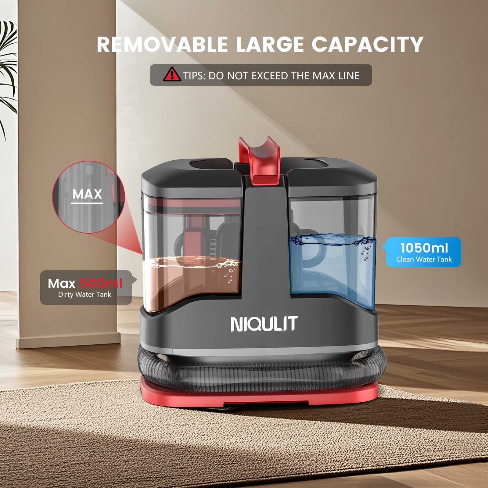Portable Carpet Cleaner Machine, Upholstery Spot Vacuum Cleaner, 15Kpa Powerful Suction for Pet Stain, Couche & Car
