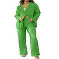 thumbnail image 1 of Women‘s Lounge Set  Textured Solid Color Long Sleeve Shirts Tops and Pants, 1 of 9