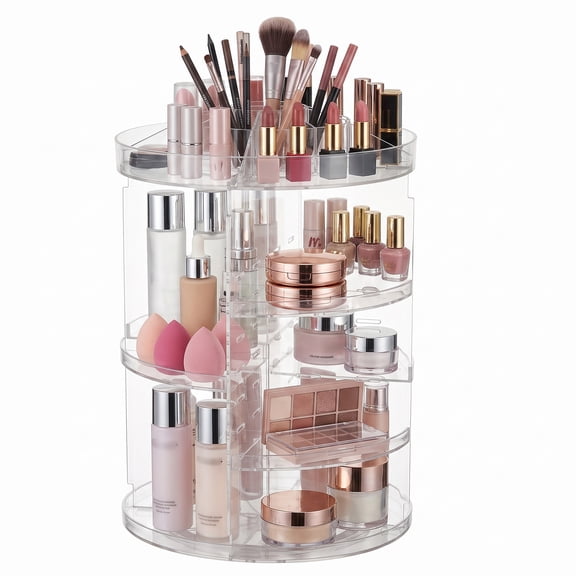360° Rotating Acrylic Makeup Organizer, Large-capacity 4 Tier Adjustable Cosmetics Organizer of Dresser, Storage Cosmetics and Skincare, for Vanity Bathroom