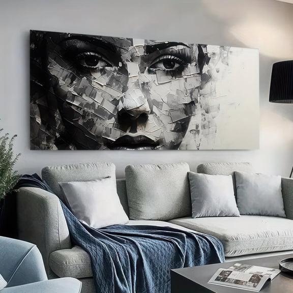 Modern Abstract Face Canvas Wall Art 48x24 Inch Black and White Portrait Print Framed for Living Room Bedroom Home Decor
