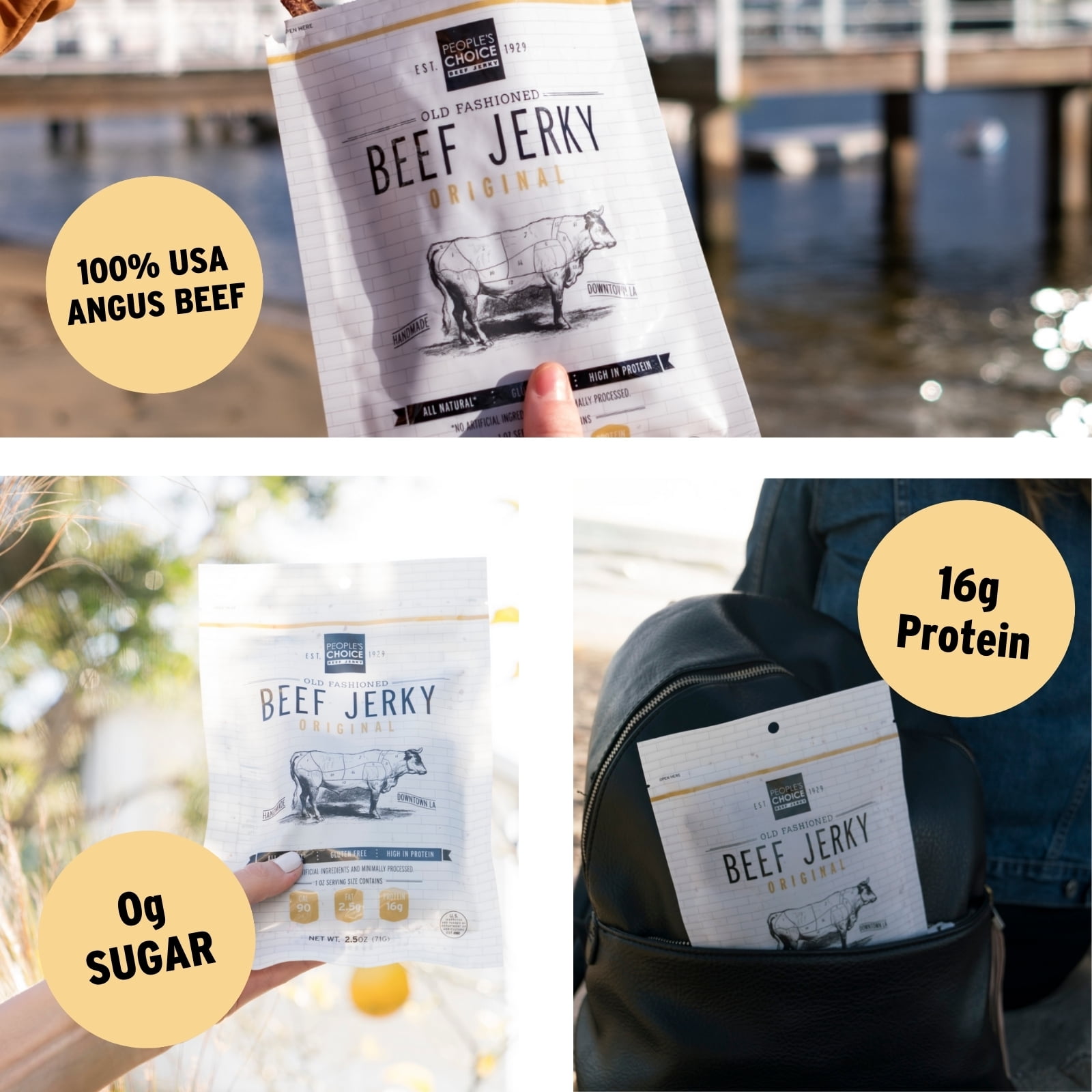 People's Choice Beef Jerky - Old Fashioned - Original - Keto Snack - Dry Texture - 1 Pound - 1 Bag