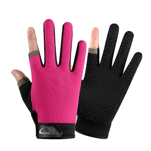 comerut 1 Pair Fishing Gloves Anti-Slip Breathable Two Finger Cut Rough Palm Great Friction Hands Protection Contrast Color Touch Screen Outdoor Sports Fitness Gloves Fishing Accessories