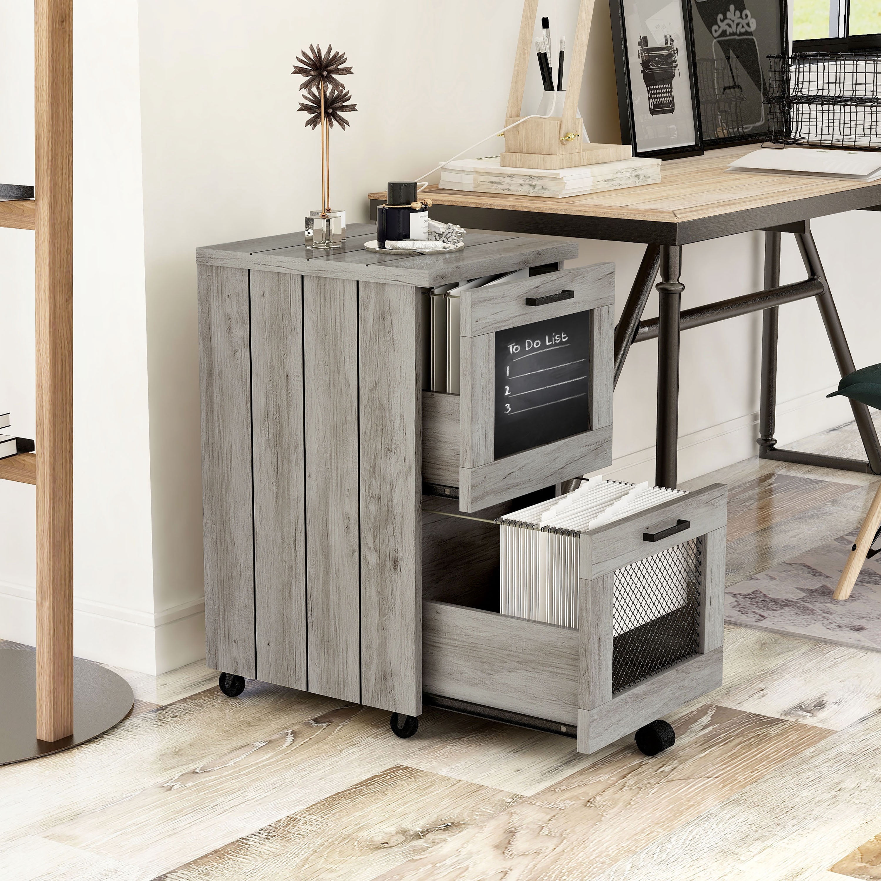 24/7 Shop At Home Shiv Wood 2-Drawer File Cabinet, Vintage Gray Oak