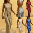thumbnail image 4 of Sparkly Sequin Wide Leg Jumpsuits for Women Long Sleeve Plus Size V Neck Sexy Elegant One Piece Pants Rompers Belt, 4 of 5