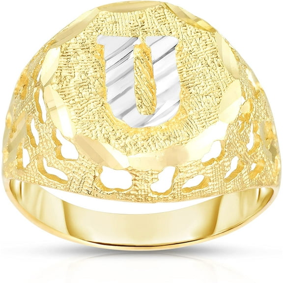 Floreo Men's 10k Yellow Gold Round Two-Tone Gold A-Z Initial Ring, Sizes 5 - 11