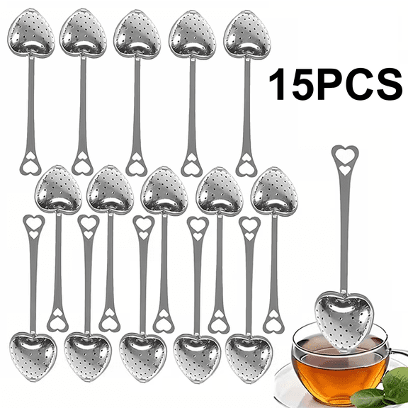15 Pack Stainless Steel Tea Filter Suitable for Loose Leaf Tea - Heart Shaped Tea Infuser, Durable Tea Strainer for Brewing, Easy Clean