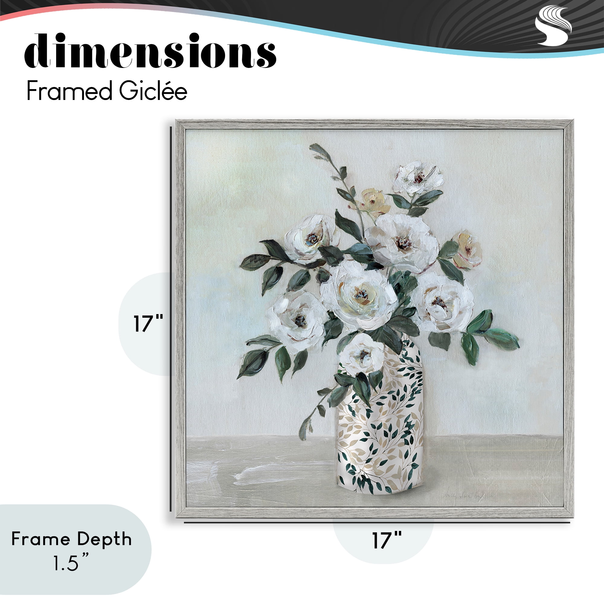 Stupell Industries Leaf Patterned Flower Vase Gray Framed Giclee Art, design by Sally Swatland