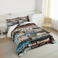 thumbnail image 3 of Manfei Inspirational Quotes Queen Comforter Set,Wood Stripes Bedding Sets,Brown Blue Graffiti Bedding Comforter Set For Teens,Luxury Bedroom Decor,3pcs, 3 of 8