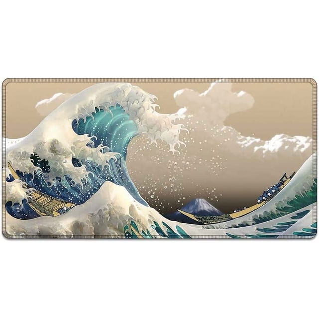 Large Mouse Pad 31.4 x 15.7inches 3mm XXL Extended Gaming Mouse Pad Mat with Non-Slip Base Stitched Mousepad for Computer,Office,Keyboard and Laptop-Waves,Waterproof Desk Mat