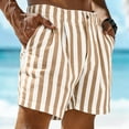 thumbnail image 2 of Garbnen Striped Linen Short Men Button Bermuda Shorts for Men Color Block Breathable Travel Vacation Beach Men Summer Shorts with Pockets Yellow XXXL, 2 of 5