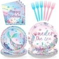 thumbnail image 2 of FGTHBF-Grencian 96Pcs Mermaid Birthday Party Decorations Mermaid 1st Birthday Plates and Napkins Disposable Little Mermaids Tableware Set for Girls 1 Year Old Girl Party Supplies, Serves 24, 2 of 2