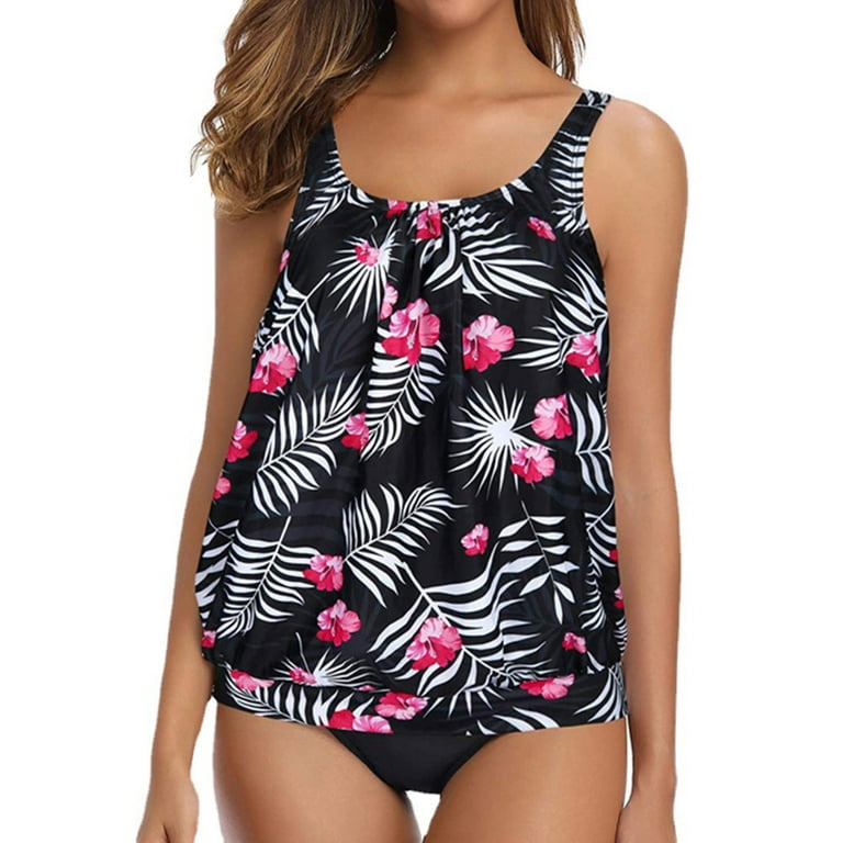 YWDJ Womens Swimsuits 2 Piece Bikini Hawaiian Solid Flower Print Beach  Beachwear Fashion Tummy Control Swimsuits Plus Size Bathing Suit for Women