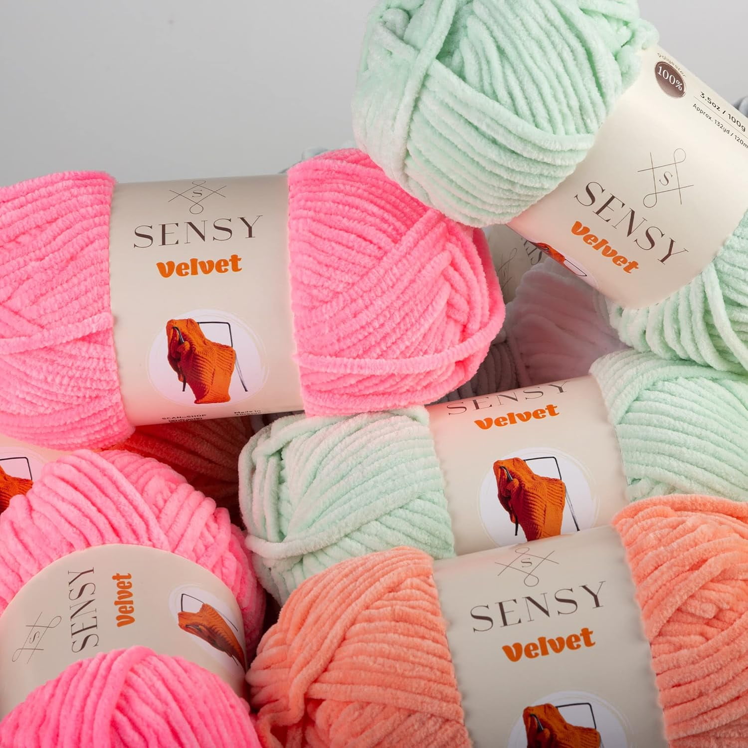 5 Skeins of Sensy Velvet Yarn for Crocheting, Baby Blanket Yarn, Chenille Yarn, Amigurumi Yarn, 3.5 oz, 132 Yards, Gauge 5 Bulky (Baby Blue)