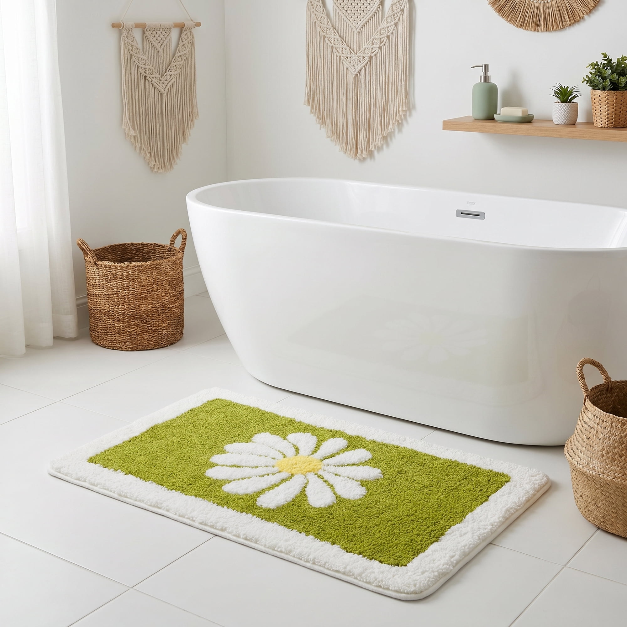 Unique Bargains Aesthetic Non Slip Ultra Soft Absorbent Shaggy Bath Mat Green 24" x 16"