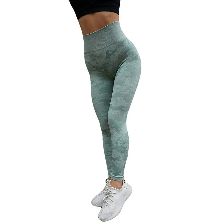 Women Workout Camouflage Crop Top Leggings Fitness Sport Yoga Pants Yoga  Pants Green XS
