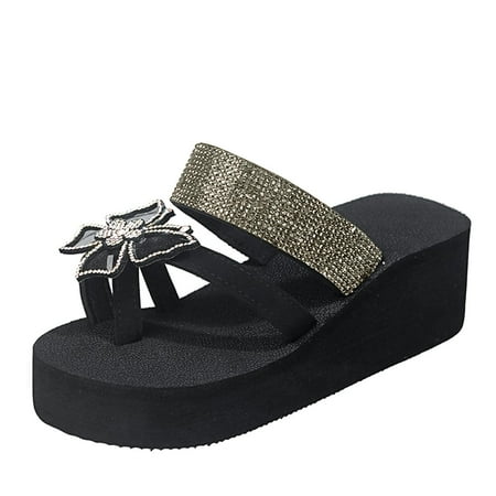 

Women s Casual Slope Heel Bow Rhinestone Slippers Sandals Sub Bohemian Beach Shoes Womens Slide Slippers Cute Slipper Socks with Grippers for Women Furry House Slippers for Women Slippers Women Fuzzy