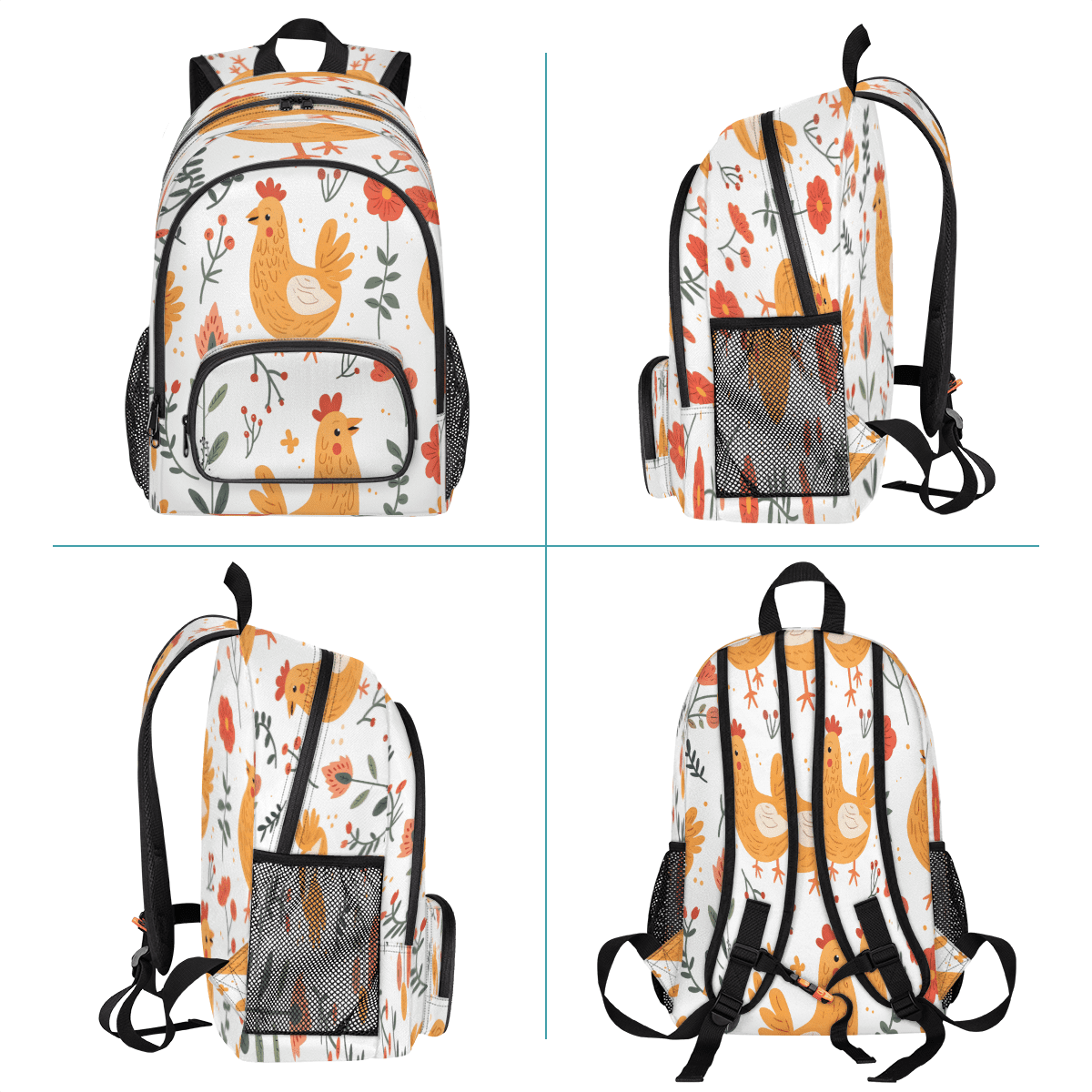 Herdesigns Farmhouse Rooster Chickens Laptop Backpack for Women Men, 18.3 Inch Large Computer Backpacks Fashion Teacher Nurse Bag Casual Daypack for Work Travel
