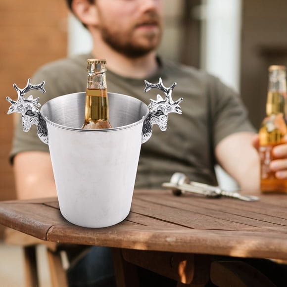 Seaux à Glace en Acier Inoxydable, Poignée Tête de Cerf, Seau à Glace Isolé, Seaux à Vin Seau à Champagne pour Paties et Bar (S)