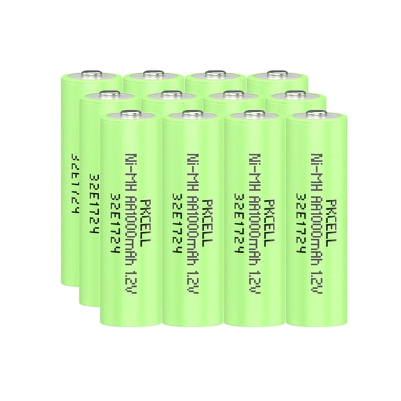 PKCELL AA Rechargeable Batteries, 1000mAh 1.2V NiMH Double A Battery for Garden Solar Light LED, Pack of 12