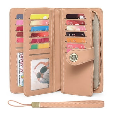 Women's Leather Wallet, Large Purse, Clutch RFID Protection Blocking, Large Capacity, Long Wallet with 24 Card Slots and Wallet Strap 5216 Leather