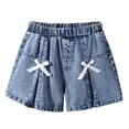 thumbnail image 3 of Shadoumai Girls Jean Shorts Bow Raw Hem Elastic Waist Summer Cute Bermuda Denim Shorts with Pockets, 3 of 7