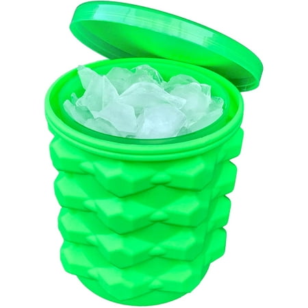 

Large Silicone Ice Bucket Ice Cube Maker (2 in 1) Ice Freezer Tray with lid Round Portable