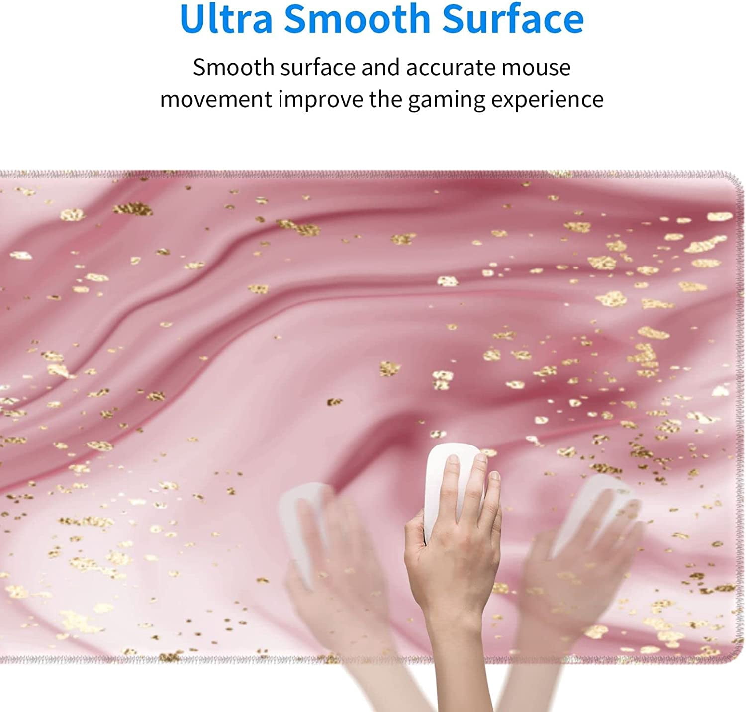 Pink Glitter Marble Gaming Mouse Pad XL, Extended Stitched Edges Mousepad, Large Mouse Mat Desk Pad, Long Non-Slip Rubber Base Mice Pad（31.5x12 Inch）