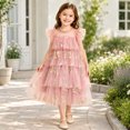 thumbnail image 2 of Curuila Kids Toddler Girls Mesh Dress Flutter Sleeve Floral Embroider Crew Neck Party Comfort Dresses For Girls Size 5-6 Years, 2 of 5