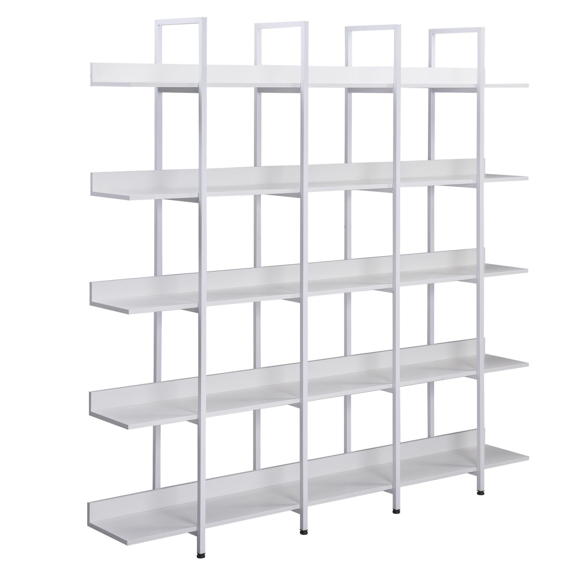 Aukfa 5 Tier Bookshelf, Industrial 70.87" Bookcase with Metal Frame - White