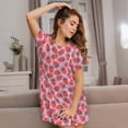 thumbnail image 3 of Honeii Strawberry Print Women's Loose Short Sleeve Nightgown, Soft Cotton Sleepwear, Comfy Loose Fit Pajama Dress for Sleep and Lounge, 3 of 6