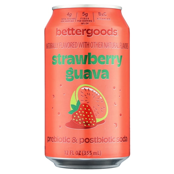 bettergoods Strawberry Guava Prebiotic & Postbiotic Soda, 12 fl oz Can