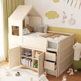 thumbnail image 4 of Harper & Bright Designs Twin House Loft Bed with Roof and Roll-Out Desk Desk, Wooden Twin Loft Bed Frame with Drawers and Cabinets for Boys Girls, Space Saving Loft Bed, Beige, 4 of 20